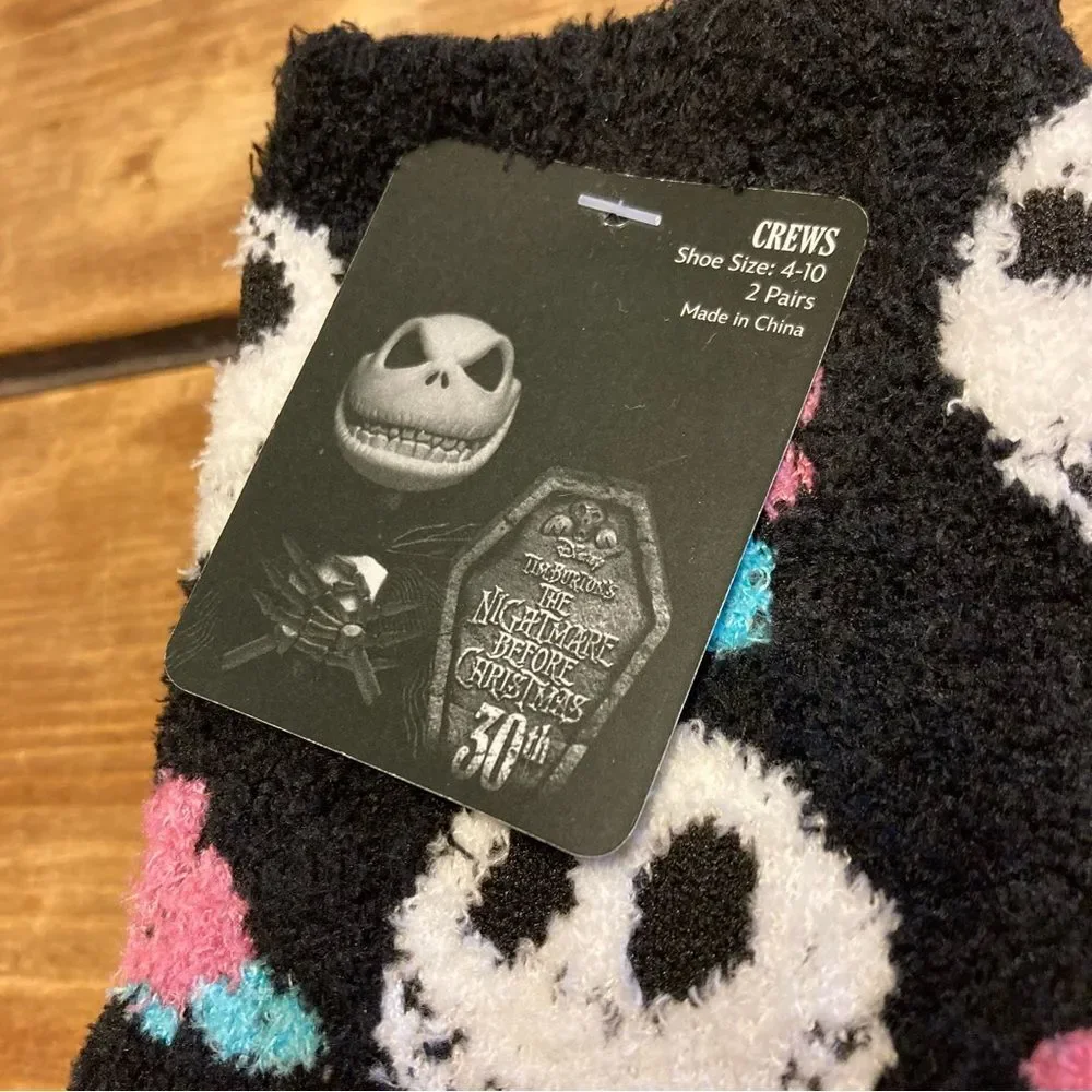 The Nightmare Before Christmas 2 Pair Crew Cozy Socks Jack Skellington NWT Black